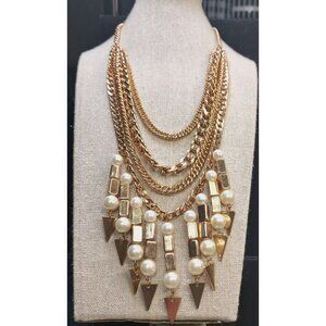 Mika Gold Toned Pearl Large Geometric Statement 4 Strand Necklace